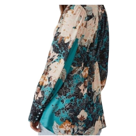 Free People Womens Size Medium Green Mikayla Print Long Sleeve Deep V Neck Tunic - Picture 5 of 9